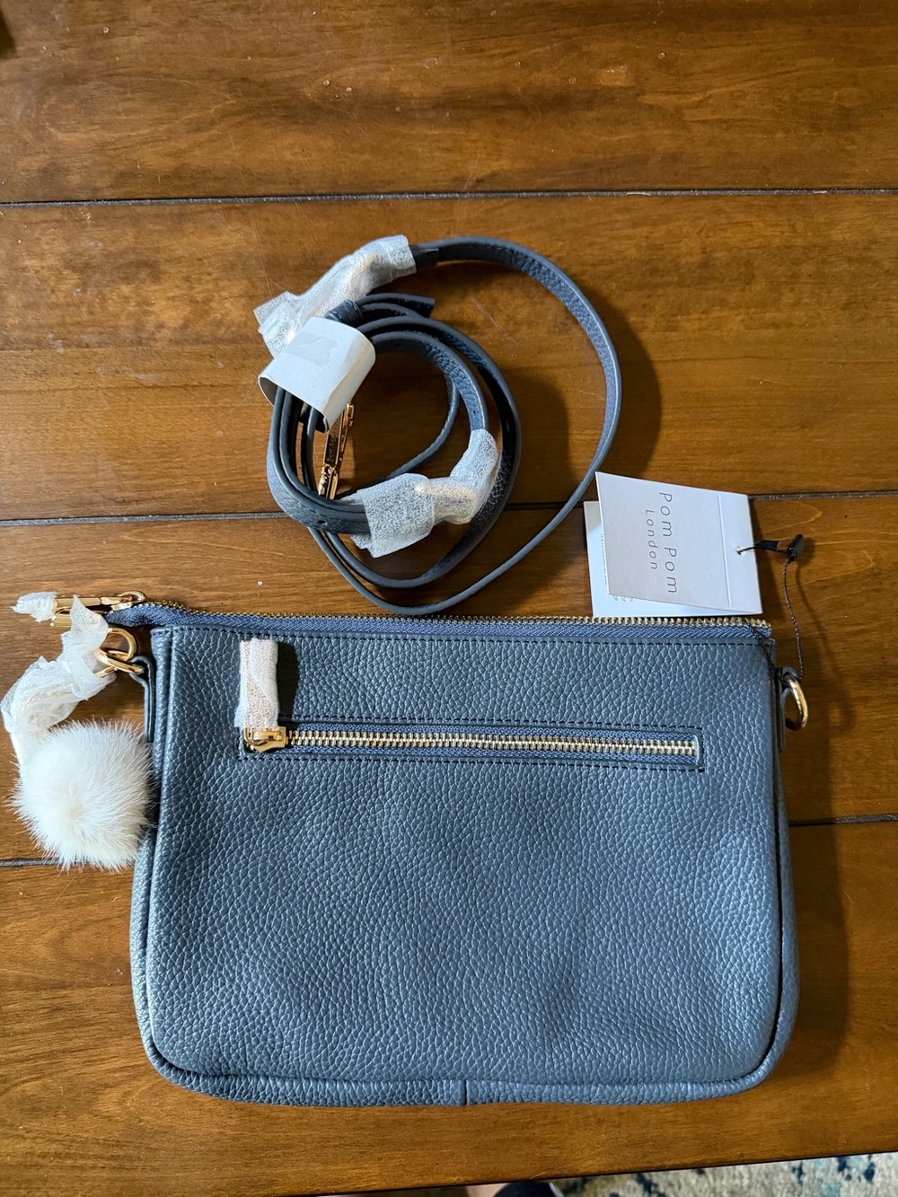 Pom Pom London Slim Crossbody Bag - Slate Blue - Picture 5 of 7